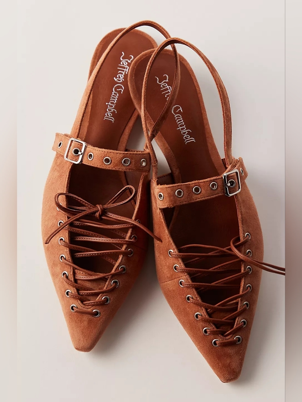 Jeffrey Campbell Women's Suede Geralt Tie Slingback Flats. Size 11. Color Brown - Picture 9 of 11